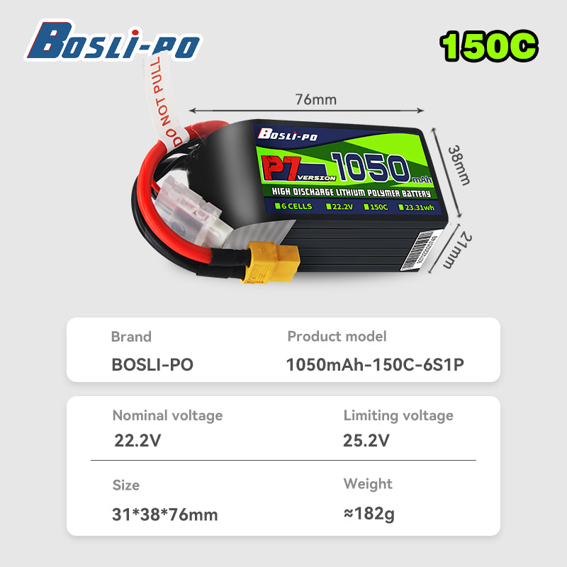 Boslipo P7 Version 1050mAh 150C 4/6/8S FPV Battery – BosLipo