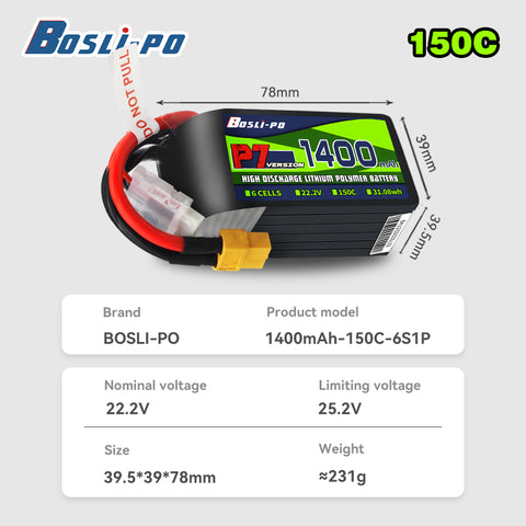 Boslipo P7 Version 1400mAh  150C 4/6/8S FPV Battery - BosLipo Official Store