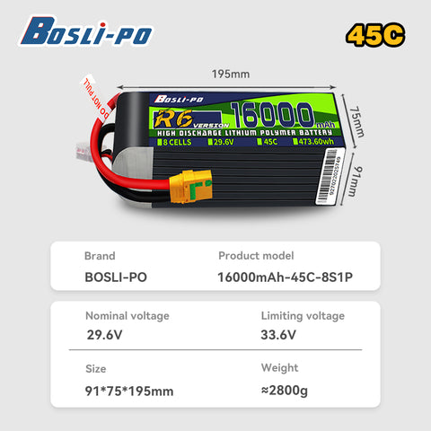 Boslipo P7 Version 16000mAh  45C 6/8S FPV Battery - BosLipo Official Store