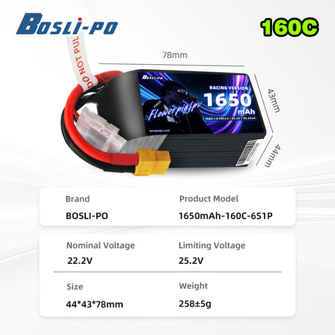Boslipo&Flowerpig 1650mAh  160C 6S  FPV Battery