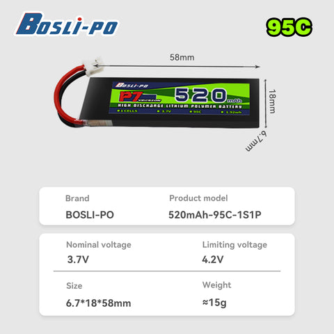 Boslipo P7 Version 520mAh  95C 1/2/3S  FPV Battery - BosLipo Official Store