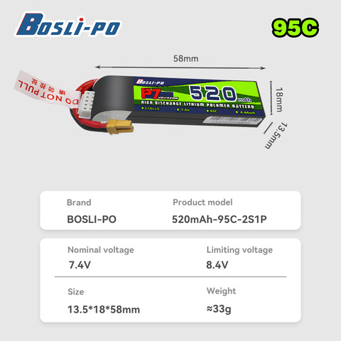Boslipo P7 Version 520mAh  95C 1/2/3S  FPV Battery - BosLipo Official Store