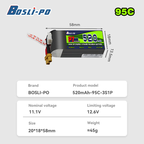 Boslipo P7 Version 520mAh  95C 1/2/3S  FPV Battery - BosLipo Official Store