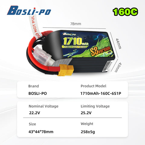 Boslipo S8 Version 1710mAh  160C 6S  FPV Battery