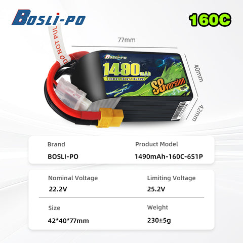 Boslipo S8 Version 1490mAh  160C 6S  FPV Battery