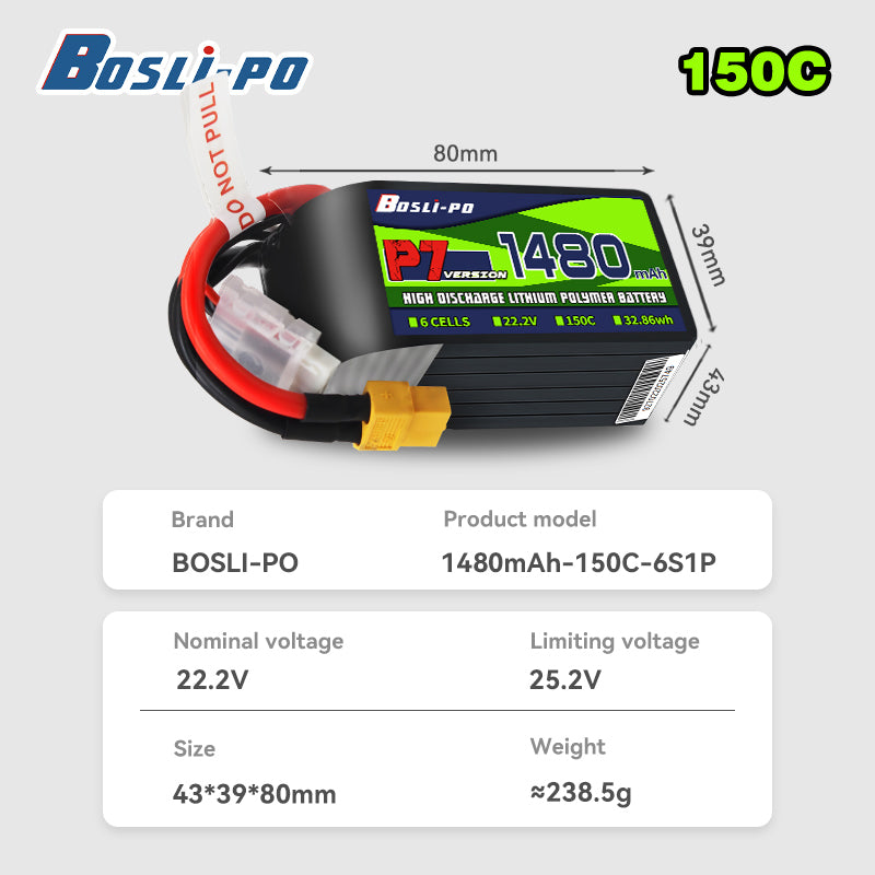 Boslipo P7 Version 1480mAh  150C 6S  FPV Battery