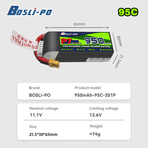 Boslipo P7 Version 950mAh  95C  3/4/6S FPV Battery