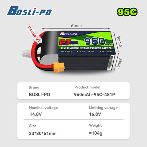Boslipo P7 Version 960mAh  95C  4S FPV Battery - BosLipo Official Store